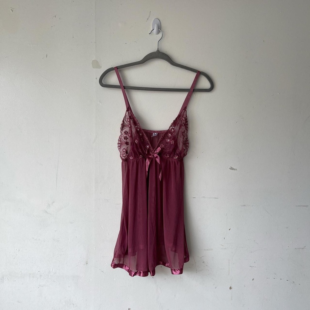 Dusty Rose Pink Frilly Mesh Sequin Floral Bow Short Dress w/ Satin Trim Size L